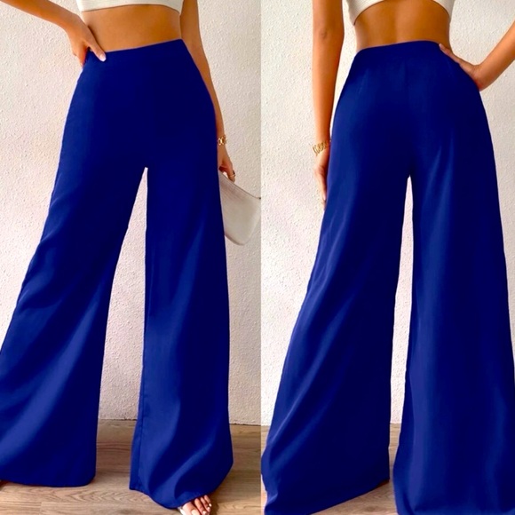 Elegant Royal Blue Women's Wide Leg Dress Pants - Picture 5 of 11